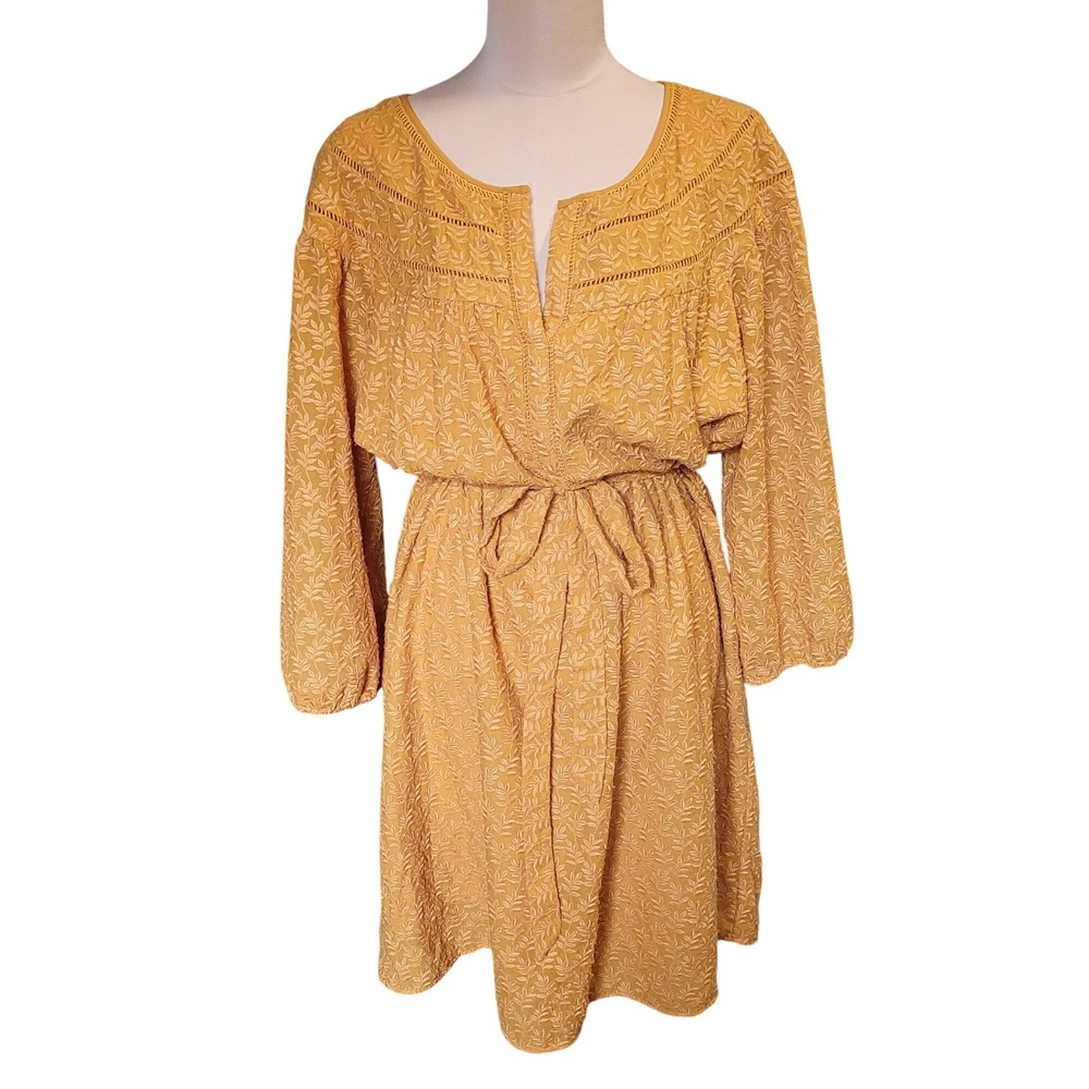Daniel Rainn for Anthropologie Ochre Leaf‎ Embroidered Boho Tunic Dress XL Boho